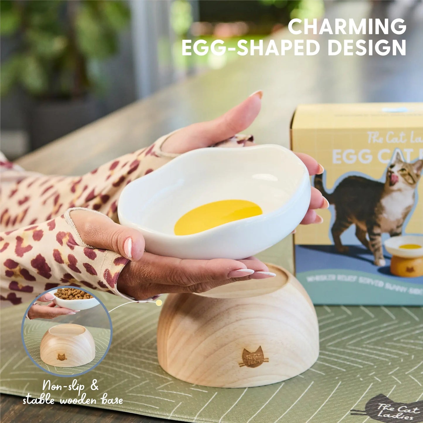 Elevated Egg-Shaped Cat Feeding Bowl