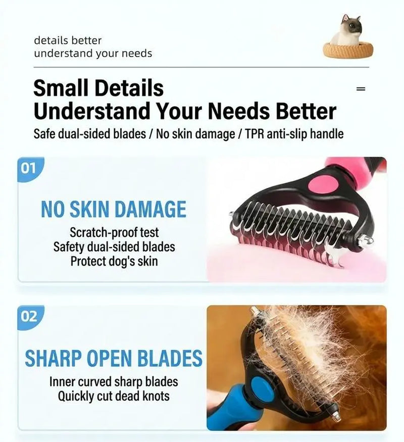 Pet Dematting Undercoat Rake, Double-Sided Deshedding Brush for Dogs & Cats, Pain-Free Tangle Remover, Reduces Shedding & Mats, Grooming Tool, #Summervibers,#