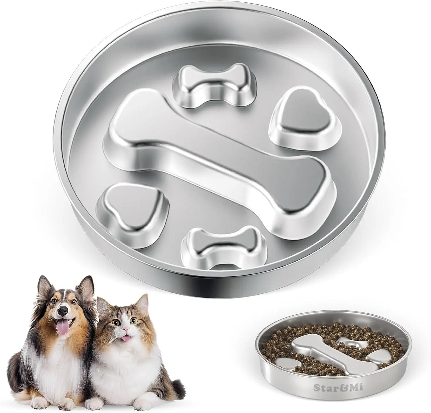 Starumi Stainless Steel Slow Feeder Bowl - Non-Slip Metal Puzzle Feeder, 2-Cup Capacity Durable Bowl for Medium, Large Breed Dogs