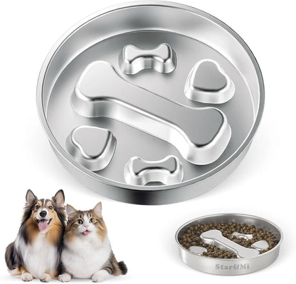 Starumi Stainless Steel Slow Feeder Bowl - Non-Slip Metal Puzzle Feeder, 2-Cup Capacity Durable Bowl for Medium, Large Breed Dogs