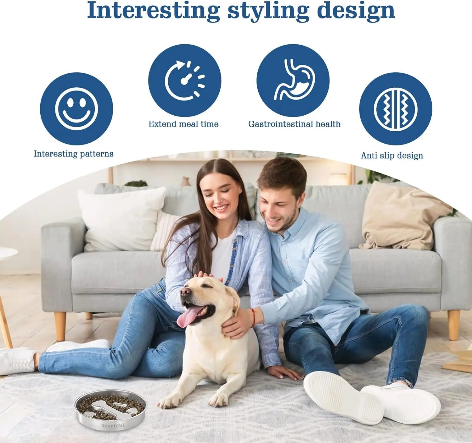 Starumi Stainless Steel Slow Feeder Bowl - Non-Slip Metal Puzzle Feeder, 2-Cup Capacity Durable Bowl for Medium, Large Breed Dogs