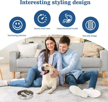 Starumi Stainless Steel Slow Feeder Bowl - Non-Slip Metal Puzzle Feeder, 2-Cup Capacity Durable Bowl for Medium, Large Breed Dogs