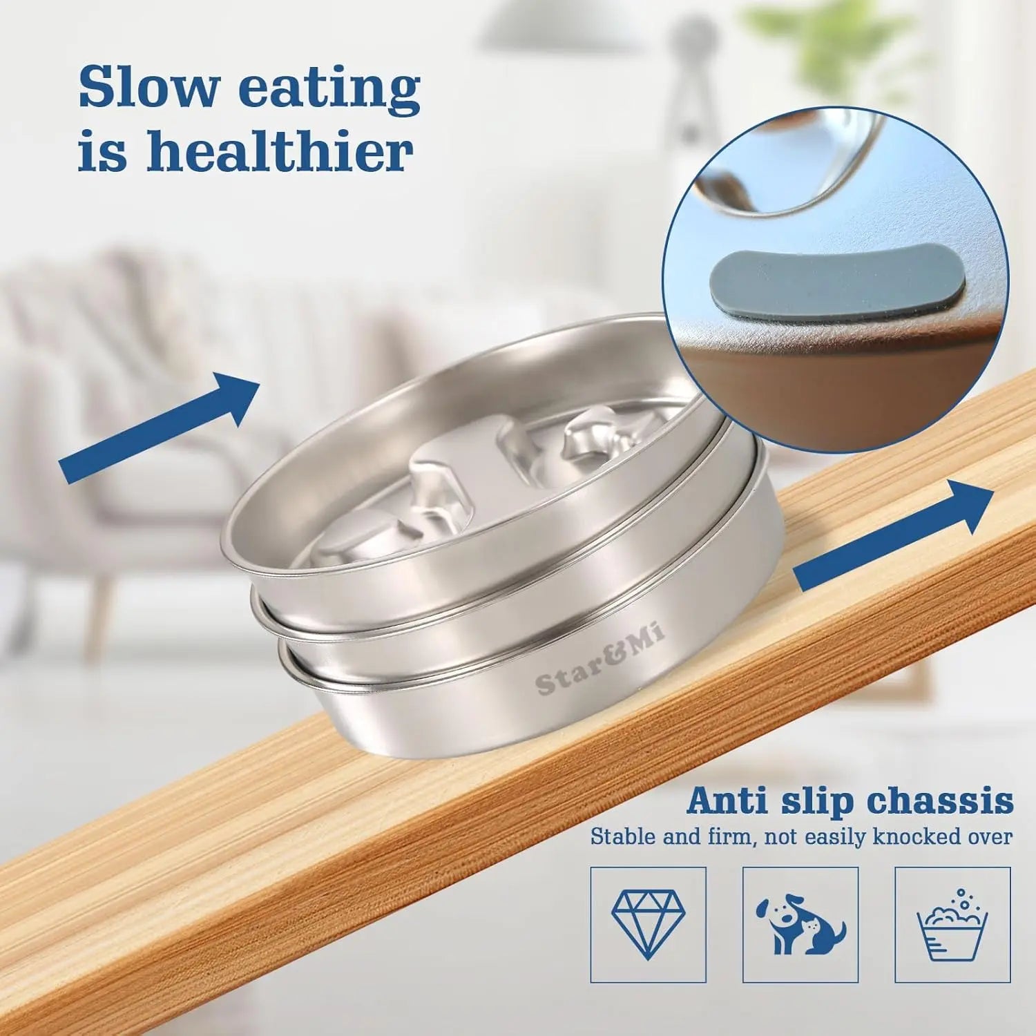 Starumi Stainless Steel Slow Feeder Bowl - Non-Slip Metal Puzzle Feeder, 2-Cup Capacity Durable Bowl for Medium, Large Breed Dogs
