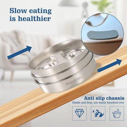 Starumi Stainless Steel Slow Feeder Bowl - Non-Slip Metal Puzzle Feeder, 2-Cup Capacity Durable Bowl for Medium, Large Breed Dogs