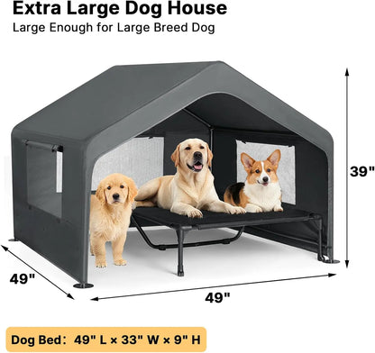 Veehoo Extra Large Dog House Outdoor with Elevated Bed 4.1' X 4.1' X 3.3' Weatherproof Shelter for Pets Grey All-Weather Comfort & Easy Assembly