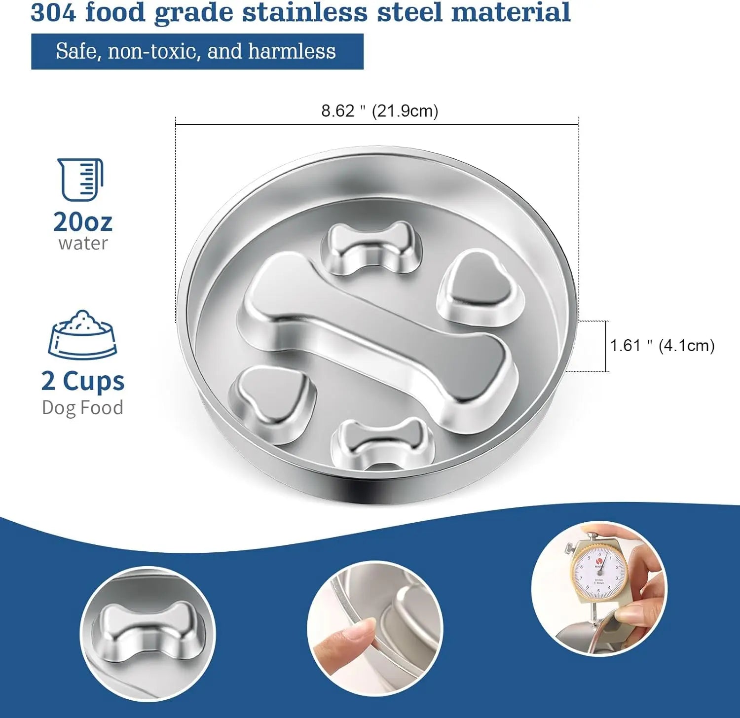 Starumi Stainless Steel Slow Feeder Bowl - Non-Slip Metal Puzzle Feeder, 2-Cup Capacity Durable Bowl for Medium, Large Breed Dogs
