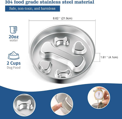 Starumi Stainless Steel Slow Feeder Bowl - Non-Slip Metal Puzzle Feeder, 2-Cup Capacity Durable Bowl for Medium, Large Breed Dogs