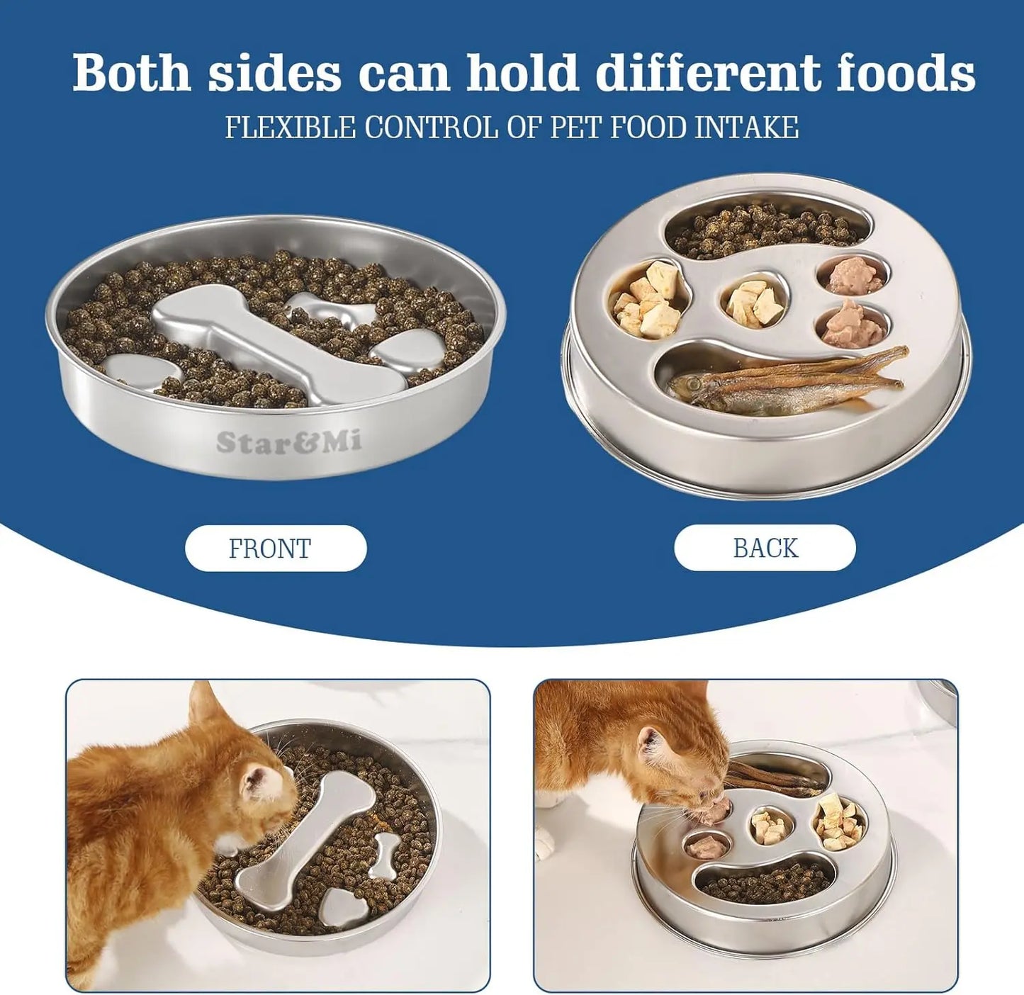 Starumi Stainless Steel Slow Feeder Bowl - Non-Slip Metal Puzzle Feeder, 2-Cup Capacity Durable Bowl for Medium, Large Breed Dogs
